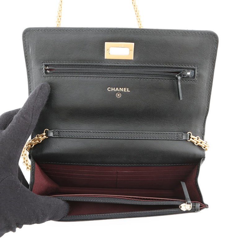 シャネル チェーンウォレット マトラッセ 2.55 アイコン ヴィンテージカーフレザー A80834 CHANEL 財布 黒