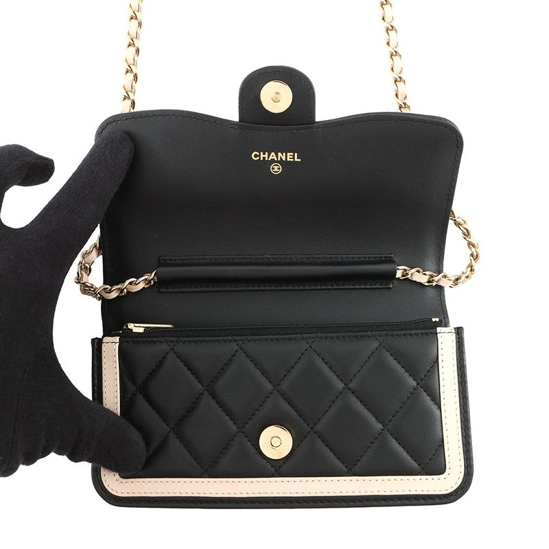 シャネル フォンケース マトラッセ ココマーク ラムスキン AP3559 CHANEL 黒 チェーンショルダー