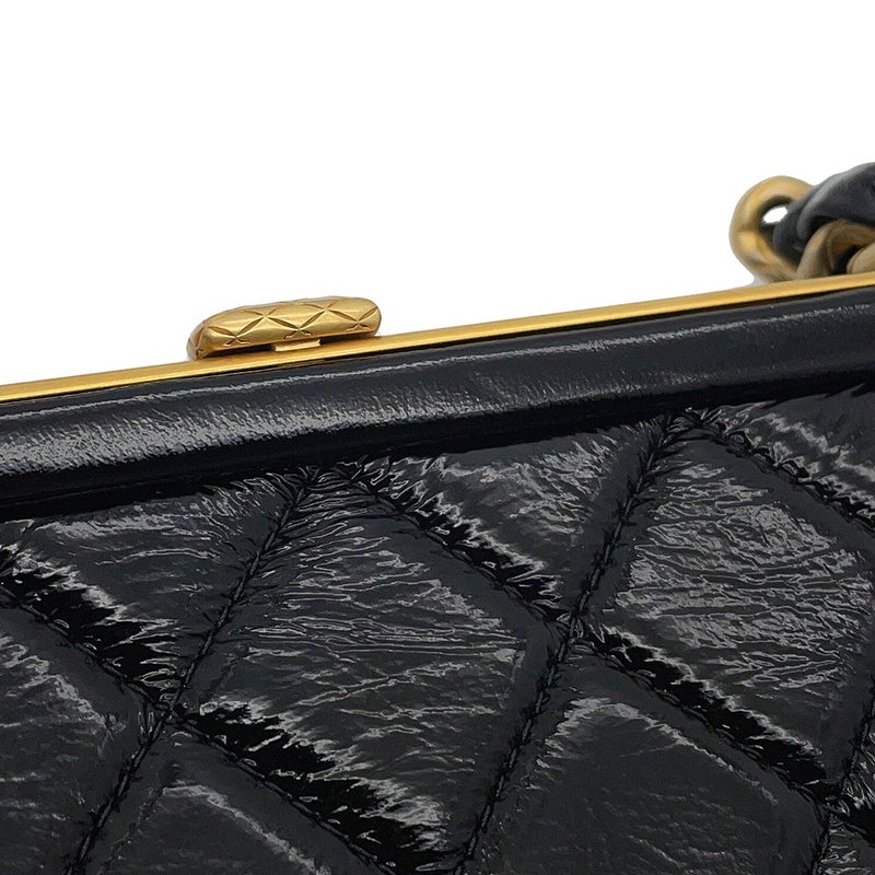 シャネル ショルダーバッグ マトラッセ ココマーク リボン チェーンクラッチバッグ  パテントAP4029 CHANEL 黒