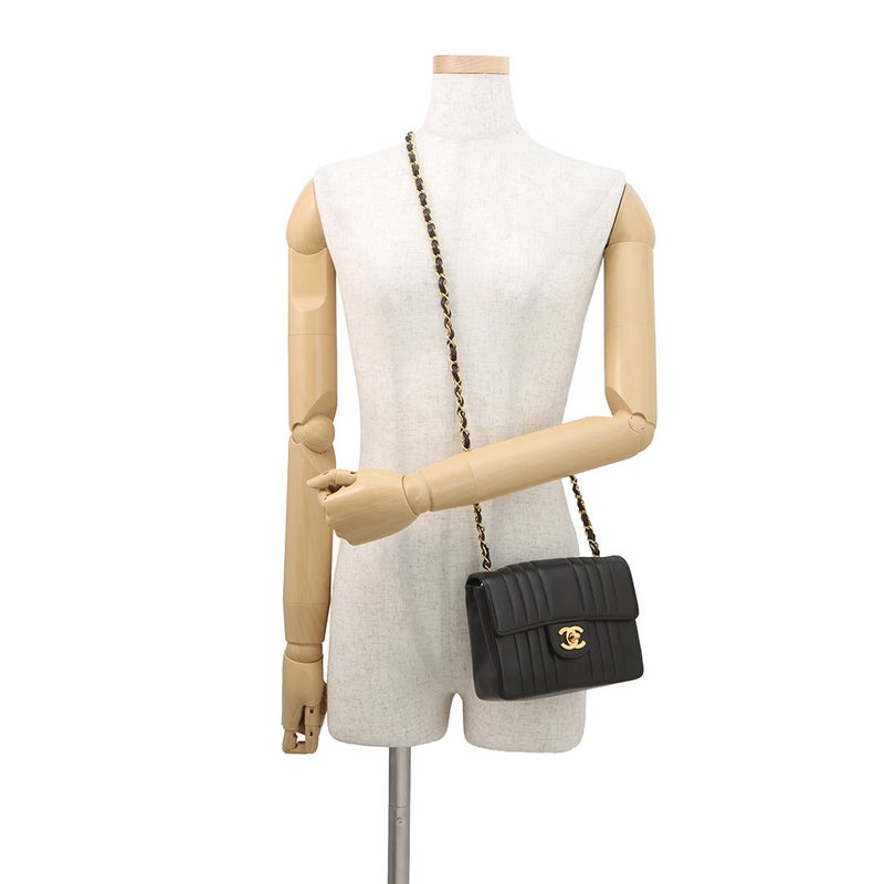 シャネル チェーンショルダーバッグ マドモアゼル ココマーク ラムスキン CHANEL 黒