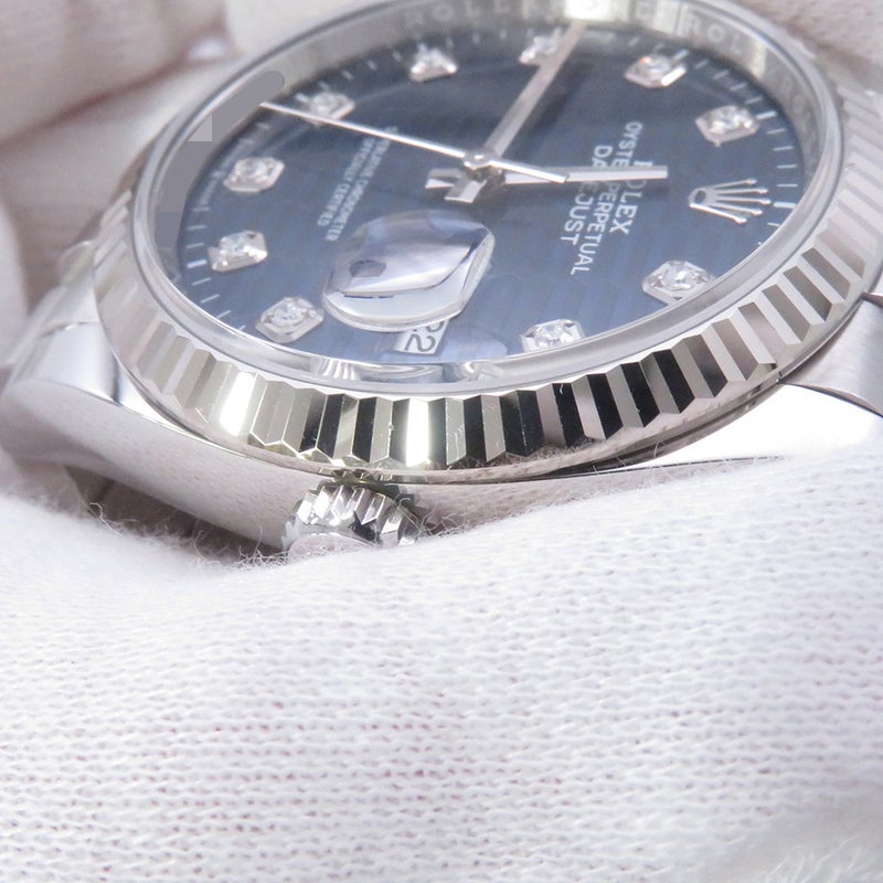 ロレックス デイトジャスト36 ランダムシリアル ルーレット 126234G ブルーフルーテッド文字盤 10Pダイヤモンド
