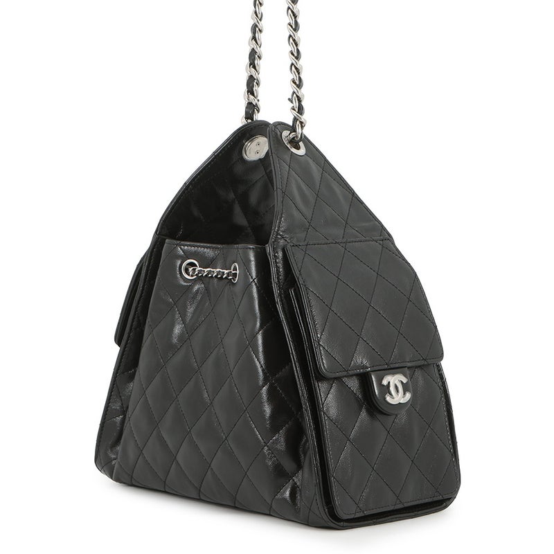 シャネル チェーンショルダーバッグ ココマーク CHANEL 25 スモール シャイニークランプルカーフスキンAS5293 黒