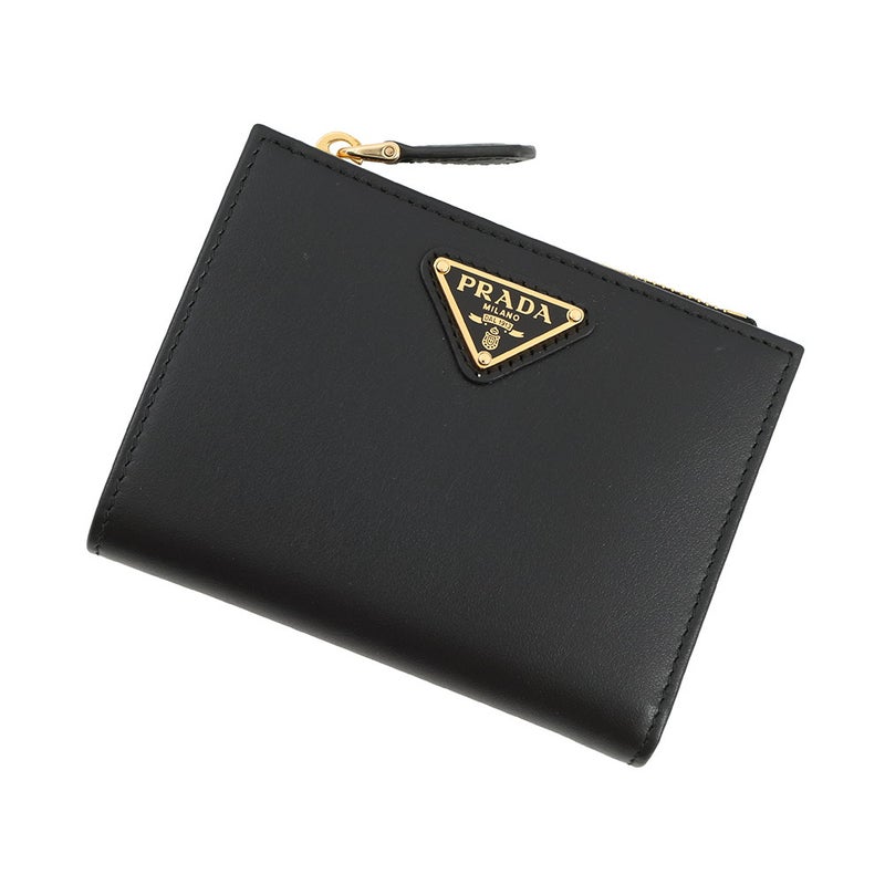 プラダ 二つ折り財布 トライアングルロゴ コンパクトウォレット レザー 1ML050 PRADA 黒