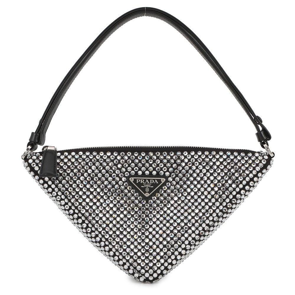 プラダ ショルダーバッグ トライアングルポーチ クリスタルビジュー サテン 1NQ044 PRADA 黒 プラダ ショルダーバッグ トライアングルポーチ クリスタルビジュー