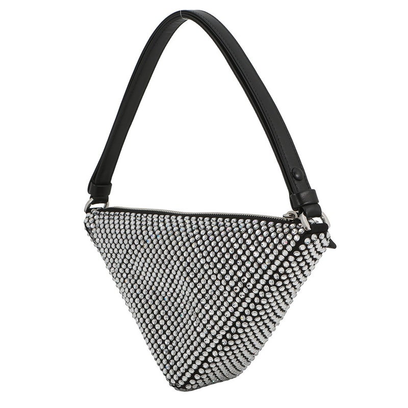 プラダ ショルダーバッグ トライアングルポーチ クリスタルビジュー サテン 1NQ044 PRADA 黒