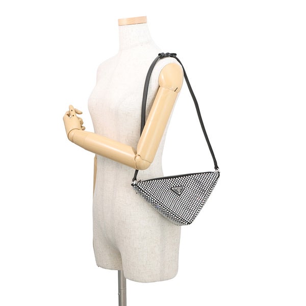 プラダ ショルダーバッグ トライアングルポーチ クリスタルビジュー サテン 1NQ044 PRADA 黒