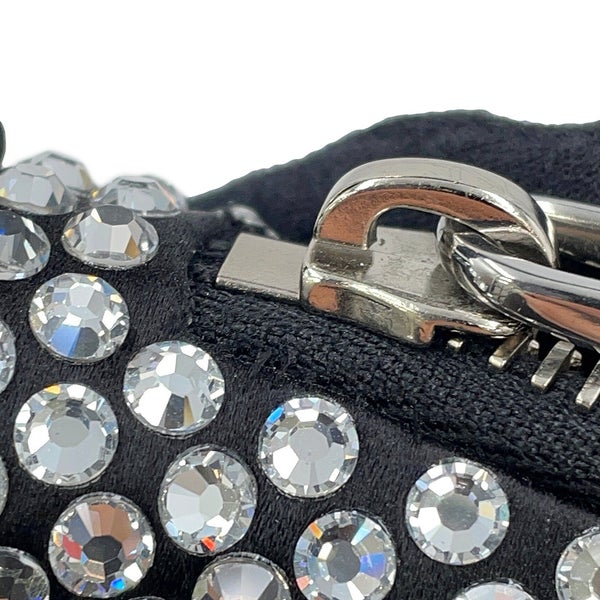 プラダ ショルダーバッグ トライアングルポーチ クリスタルビジュー サテン 1NQ044 PRADA 黒