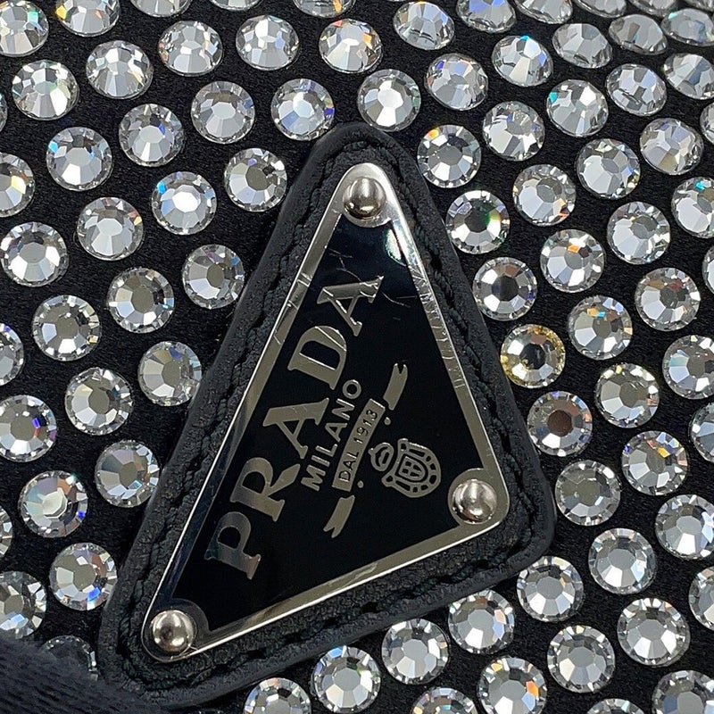 プラダ ショルダーバッグ トライアングルポーチ クリスタルビジュー サテン 1NQ044 PRADA 黒