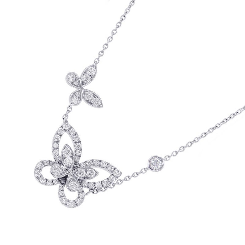 グラフ ネックレス ダブル バタフライ シルエット ダイヤモンド ペンダント ダイヤ 計0.53ct K18WGホワイトゴールド RGP745
