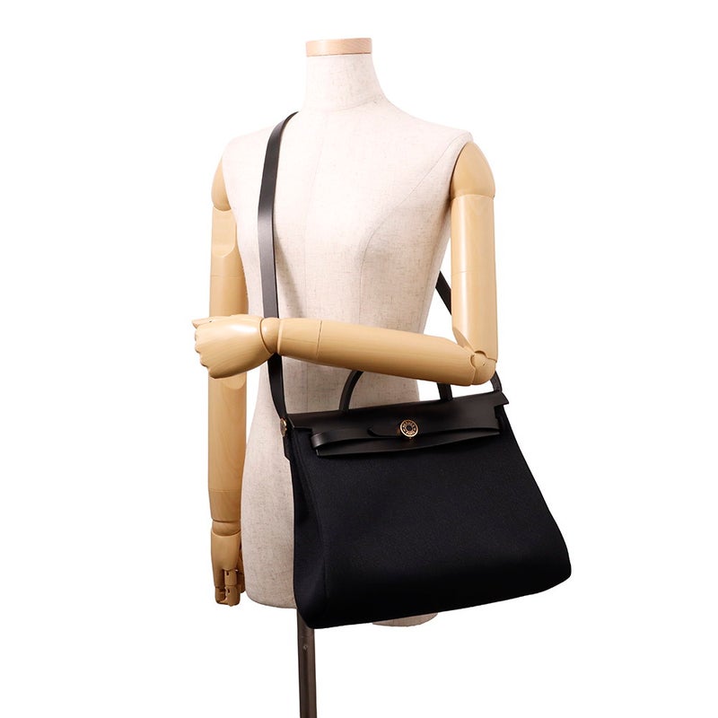 エルメス エールバッグジップPM ルトゥルネ ブラック/ゴールド金具/ラッカー金具 トワルミリタリー/ヴァッシュハンター W刻印 ２way 黒