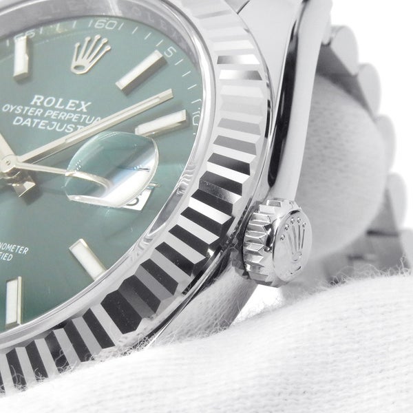 ロレックス デイトジャスト41 SS/K18WG ランダムシリアル ルーレット 126334 ROLEX 腕時計 ミントグリーン文字盤