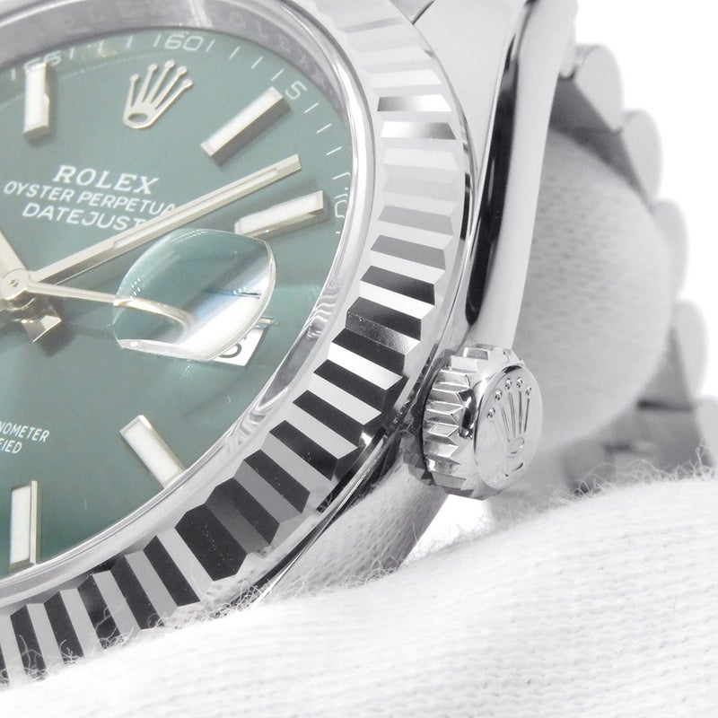 ロレックス デイトジャスト41 SS/K18WG ランダムシリアル ルーレット 126334 ROLEX 腕時計 ミントグリーン文字盤