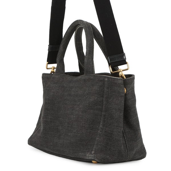 プラダ トートバッグ カナパ CANAPA ロボット デニム/レザー 1BG439 PRADA 2wayショルダーバッグ 黒