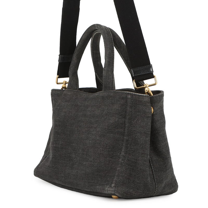 プラダ トートバッグ カナパ CANAPA ロボット デニム/レザー 1BG439 PRADA 2wayショルダーバッグ 黒