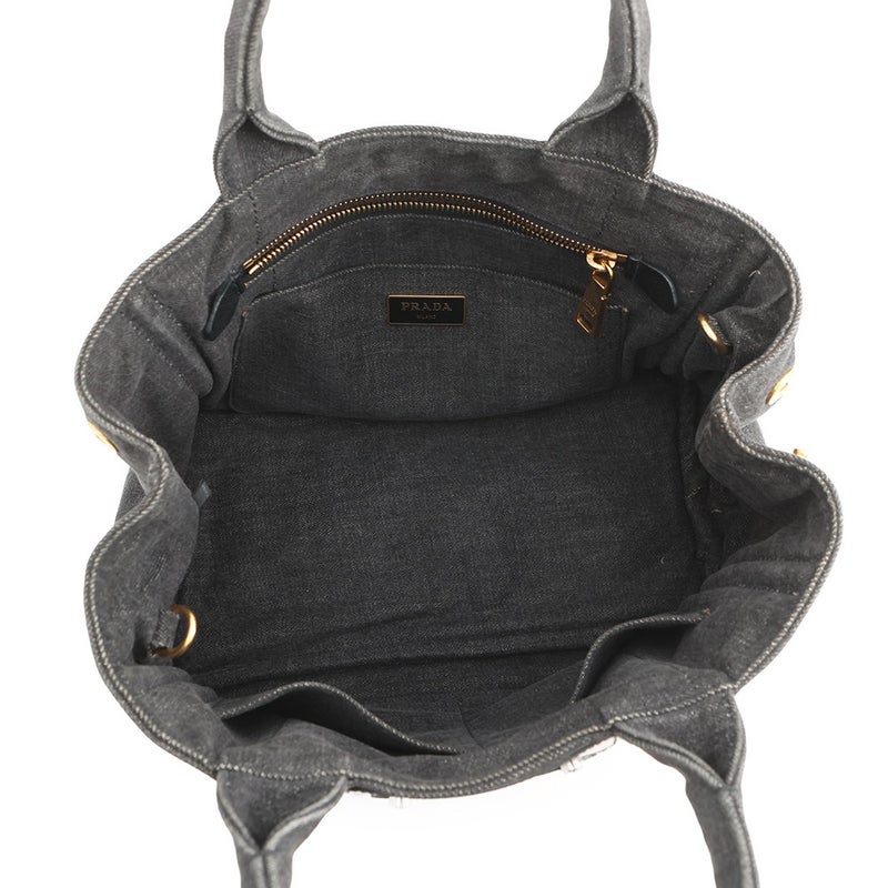プラダ トートバッグ カナパ CANAPA ロボット デニム/レザー 1BG439 PRADA 2wayショルダーバッグ 黒