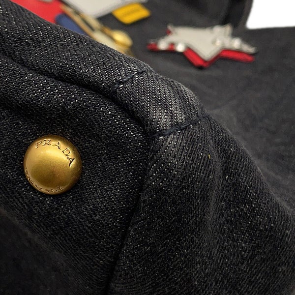 プラダ トートバッグ カナパ CANAPA ロボット デニム/レザー 1BG439 PRADA 2wayショルダーバッグ 黒