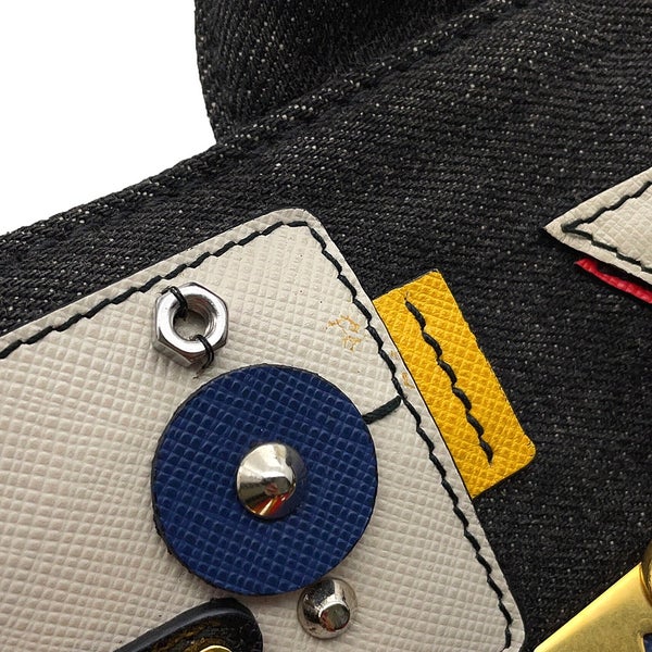 プラダ トートバッグ カナパ CANAPA ロボット デニム/レザー 1BG439 PRADA 2wayショルダーバッグ 黒