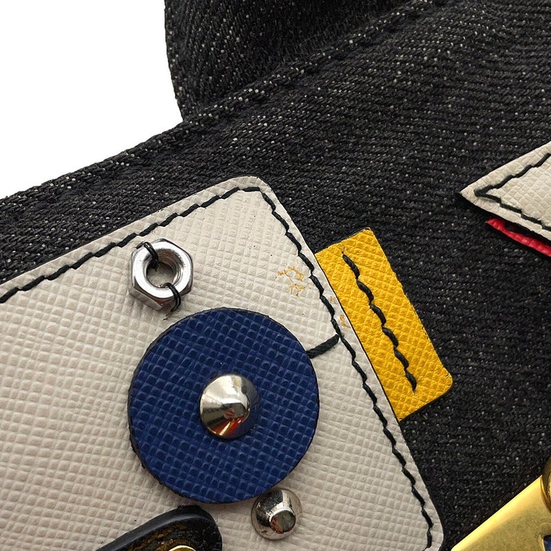 プラダ トートバッグ カナパ CANAPA ロボット デニム/レザー 1BG439 PRADA 2wayショルダーバッグ 黒