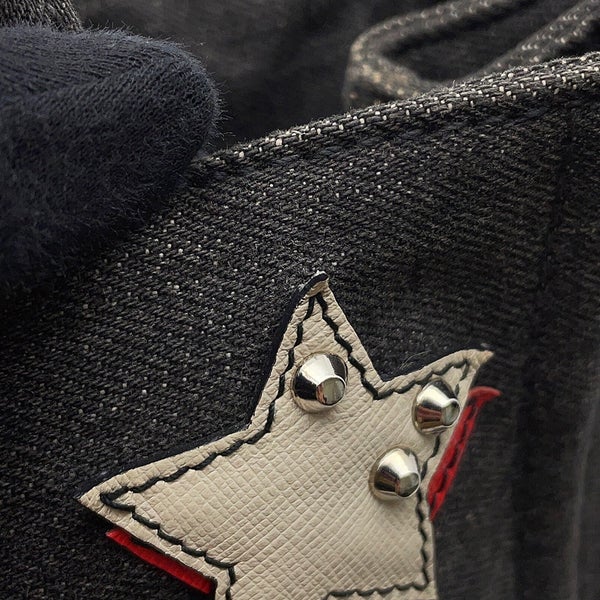 プラダ トートバッグ カナパ CANAPA ロボット デニム/レザー 1BG439 PRADA 2wayショルダーバッグ 黒