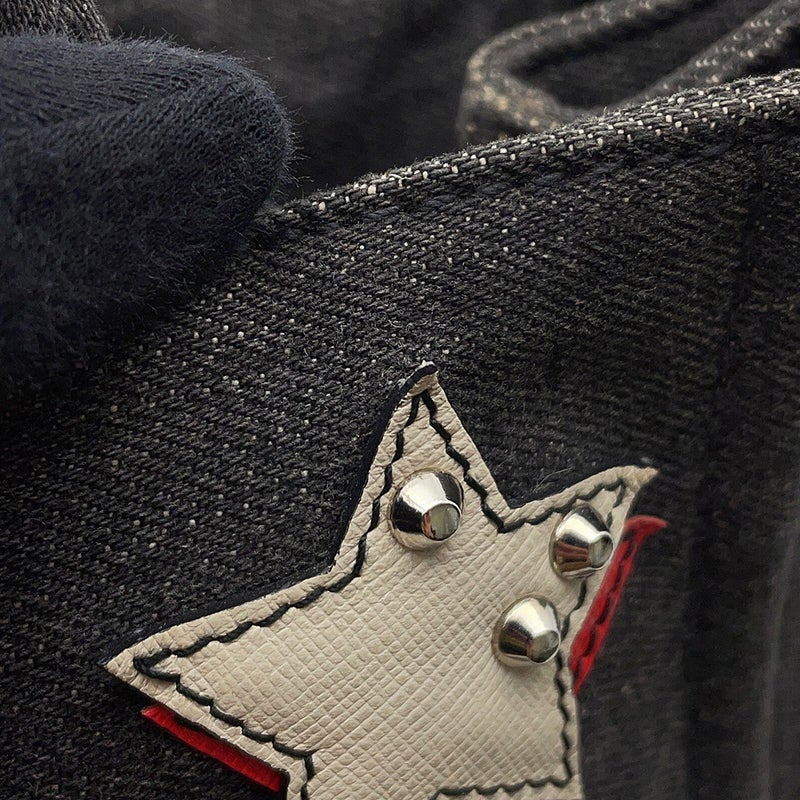 プラダ トートバッグ カナパ CANAPA ロボット デニム/レザー 1BG439 PRADA 2wayショルダーバッグ 黒