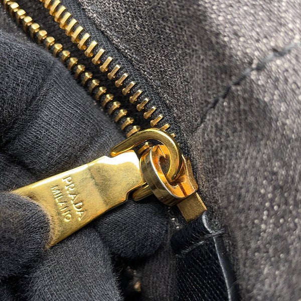 プラダ トートバッグ カナパ CANAPA ロボット デニム/レザー 1BG439 PRADA 2wayショルダーバッグ 黒