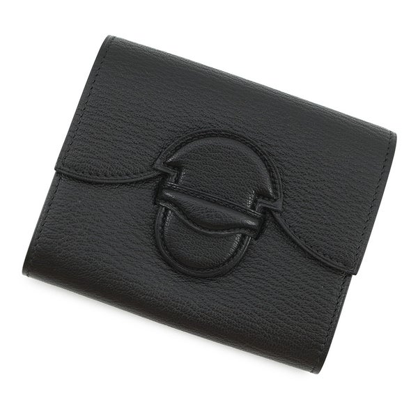 エルメス コインケース ポートフォリオ 1938-12 コンパクト ウォレット ブラック/シルバー金具 シェブルミゾル C刻印 財布 黒