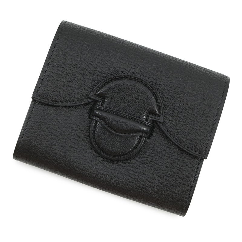 エルメス コインケース ポートフォリオ 1938-12 コンパクト ウォレット ブラック/シルバー金具 シェブルミゾル C刻印 財布 黒