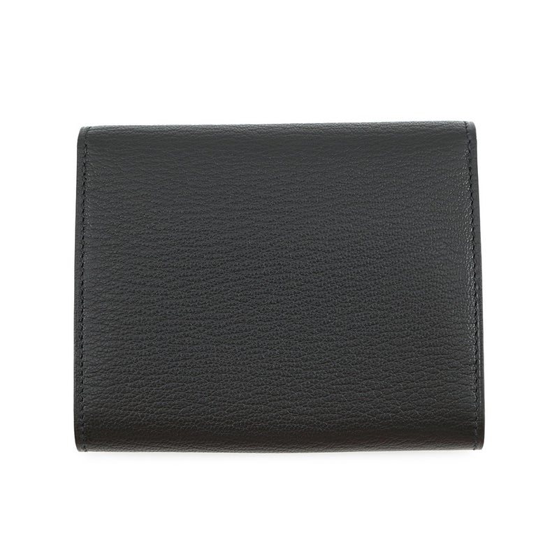 エルメス コインケース ポートフォリオ 1938-12 コンパクト ウォレット ブラック/シルバー金具 シェブルミゾル C刻印 財布 黒