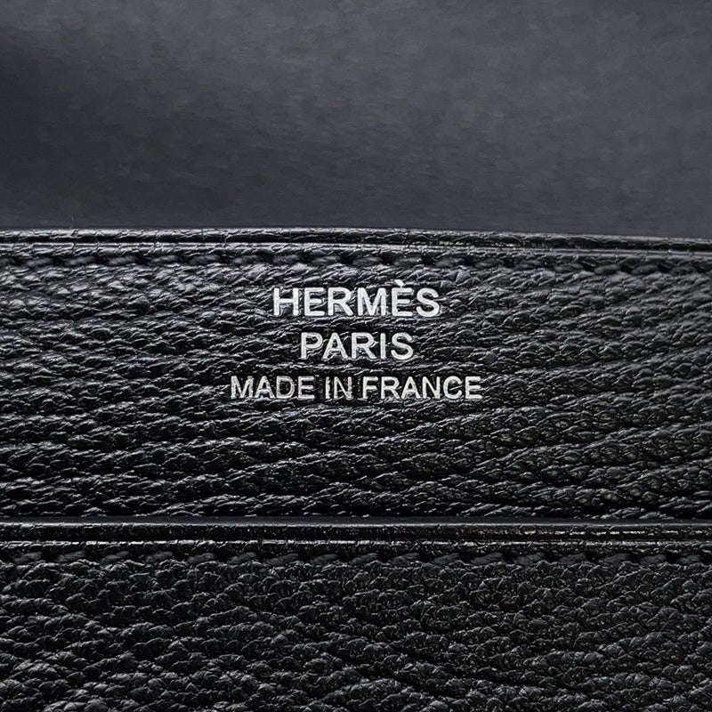 エルメス コインケース ポートフォリオ 1938-12 コンパクト ウォレット ブラック/シルバー金具 シェブルミゾル C刻印 財布 黒