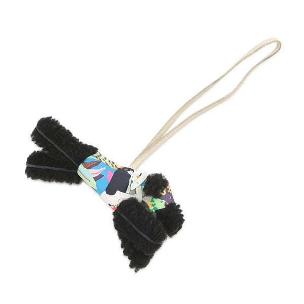 エルメス バッグチャーム バディ アロハ ブラック/クレ/ヴェールフィズ ラムスキン/ムートン  B刻印 黒