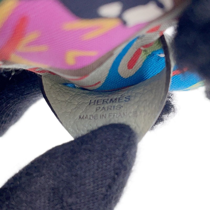 エルメス バッグチャーム バディ アロハ ブラック/クレ/ヴェールフィズ ラムスキン/ムートン  B刻印 黒