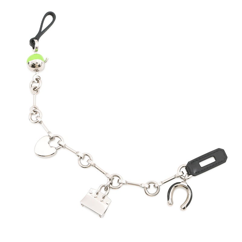 エルメス バッグチャーム ビジュー・ドゥ・バッグチャーム ブラック/グラニ/シルバー金具 メタル/ボックスカーフ 黒