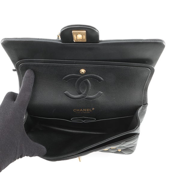 シャネル チェーンショルダーバッグ マトラッセ25 エジプトチャーム ココマーク ダブルチェーン ラムスキン A01112 黒