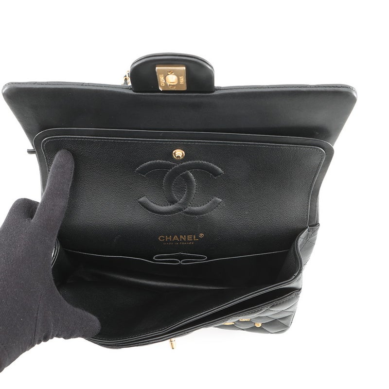 シャネル チェーンショルダーバッグ マトラッセ25 エジプトチャーム ココマーク ダブルチェーン ラムスキン A01112 黒