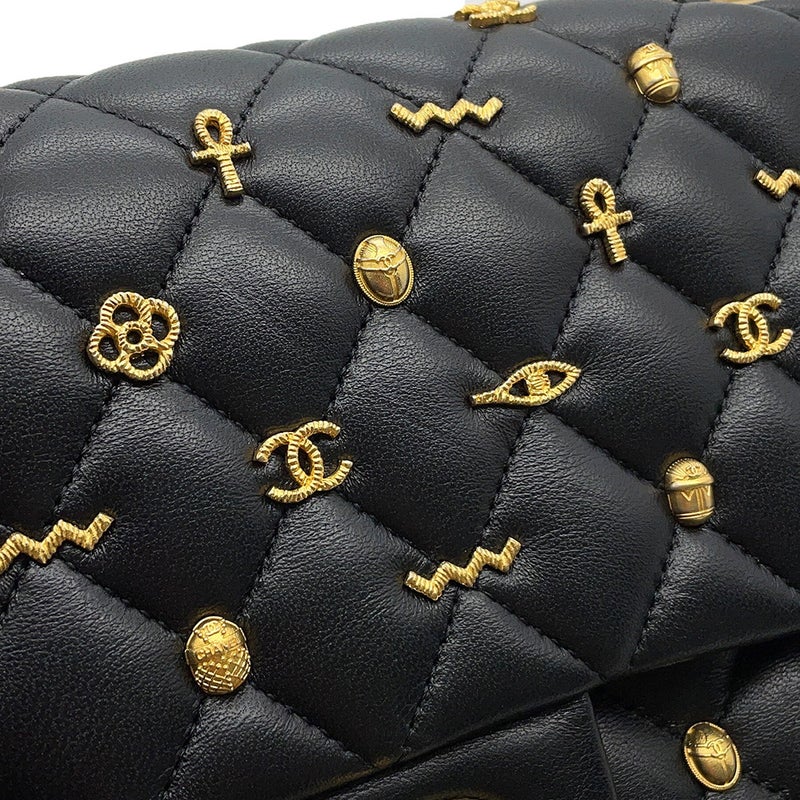 シャネル チェーンショルダーバッグ マトラッセ25 エジプトチャーム ココマーク ダブルチェーン ラムスキン A01112 黒