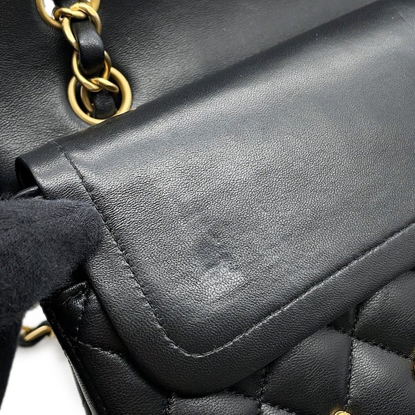 シャネル チェーンショルダーバッグ マトラッセ25 エジプトチャーム ココマーク ダブルチェーン ラムスキン A01112 黒