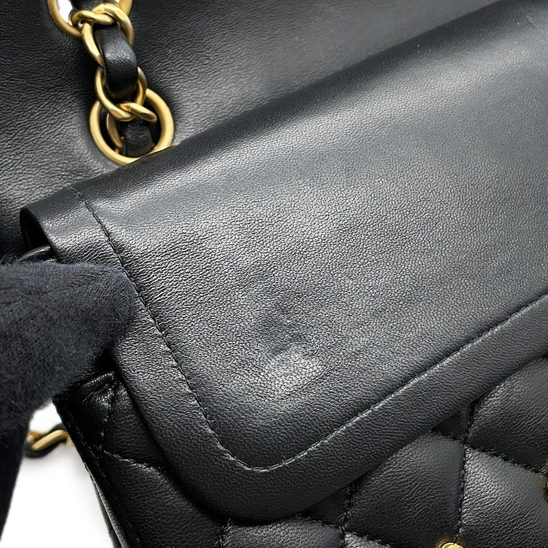 シャネル チェーンショルダーバッグ マトラッセ25 エジプトチャーム ココマーク ダブルチェーン ラムスキン A01112 黒