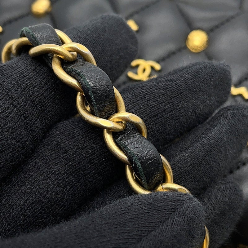 シャネル チェーンショルダーバッグ マトラッセ25 エジプトチャーム ココマーク ダブルチェーン ラムスキン A01112 黒