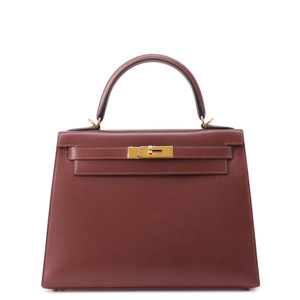 エルメス ハンドバッグ ケリー28 外縫い ルージュアッシュ/ゴールド金具 ボックスカーフ W刻印 ２wayショルダー