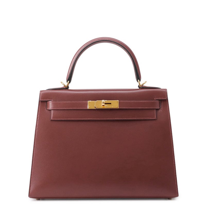 エルメス ハンドバッグ ケリー28 外縫い ルージュアッシュ/ゴールド金具 ボックスカーフ W刻印 ２wayショルダー