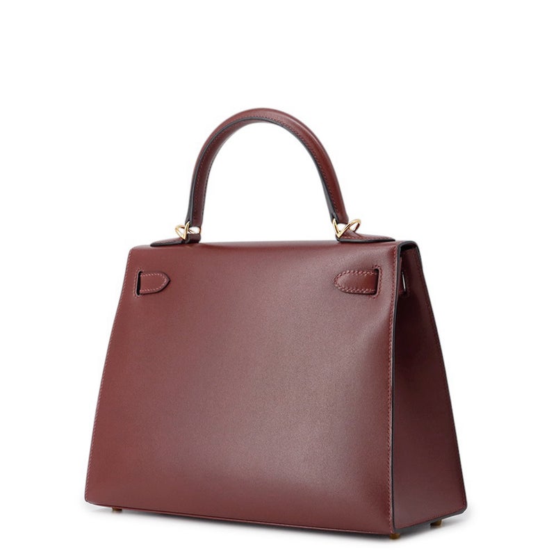 エルメス ハンドバッグ ケリー28 外縫い ルージュアッシュ/ゴールド金具 ボックスカーフ W刻印 ２wayショルダー