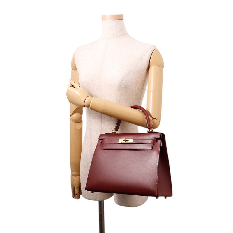 エルメス ハンドバッグ ケリー28 外縫い ルージュアッシュ/ゴールド金具 ボックスカーフ W刻印 ２wayショルダー