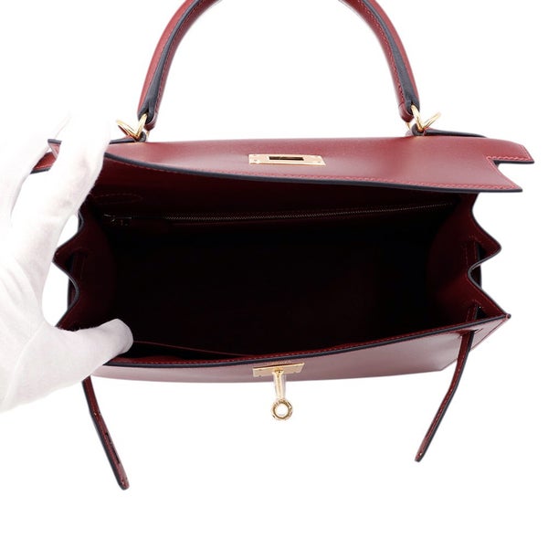 エルメス ハンドバッグ ケリー28 外縫い ルージュアッシュ/ゴールド金具 ボックスカーフ W刻印 ２wayショルダー
