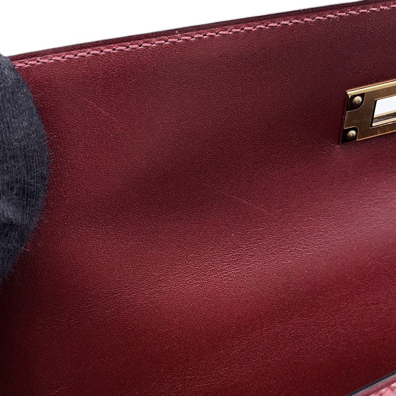 エルメス ハンドバッグ ケリー28 外縫い ルージュアッシュ/ゴールド金具 ボックスカーフ W刻印 ２wayショルダー