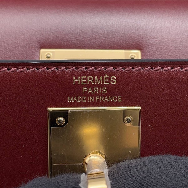 エルメス ハンドバッグ ケリー28 外縫い ルージュアッシュ/ゴールド金具 ボックスカーフ W刻印 ２wayショルダー