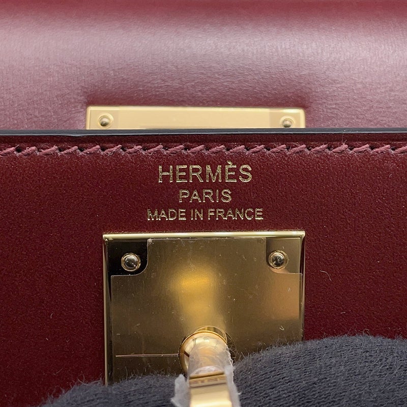 エルメス ハンドバッグ ケリー28 外縫い ルージュアッシュ/ゴールド金具 ボックスカーフ W刻印 ２wayショルダー