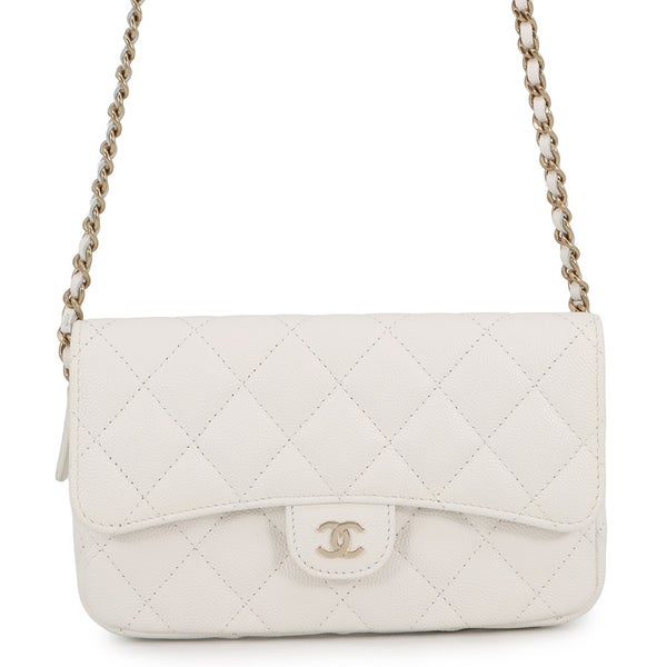 シャネル チェーンショルダーバッグ マトラッセ ココマーク フラップ フォンケース キャビアスキン AP2096 CHANEL 白