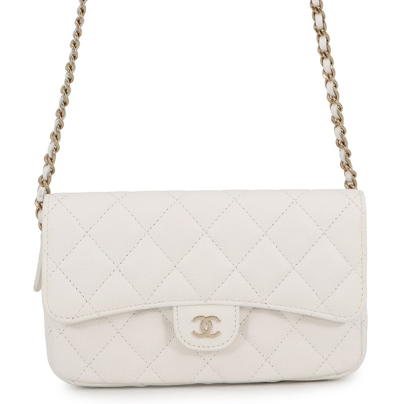 シャネル チェーンショルダーバッグ マトラッセ ココマーク フラップ フォンケース キャビアスキン AP2096 CHANEL 白
