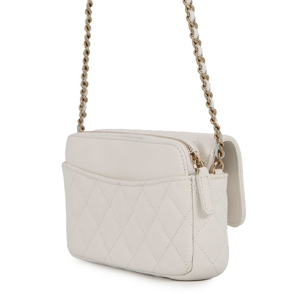 シャネル チェーンショルダーバッグ マトラッセ ココマーク フラップ フォンケース キャビアスキン AP2096 CHANEL 白