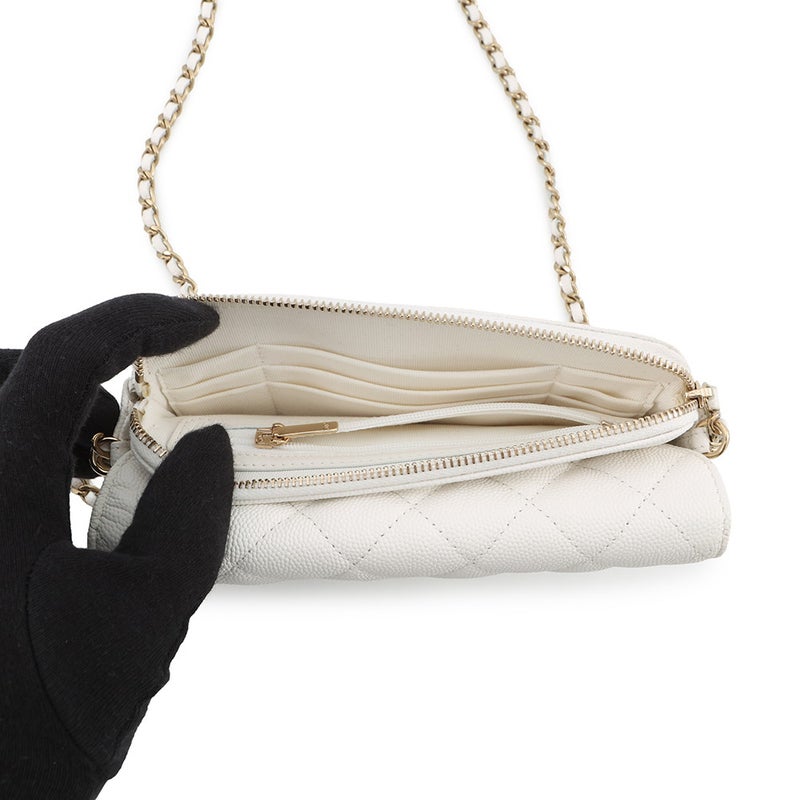 シャネル チェーンショルダーバッグ マトラッセ ココマーク フラップ フォンケース キャビアスキン AP2096 CHANEL 白